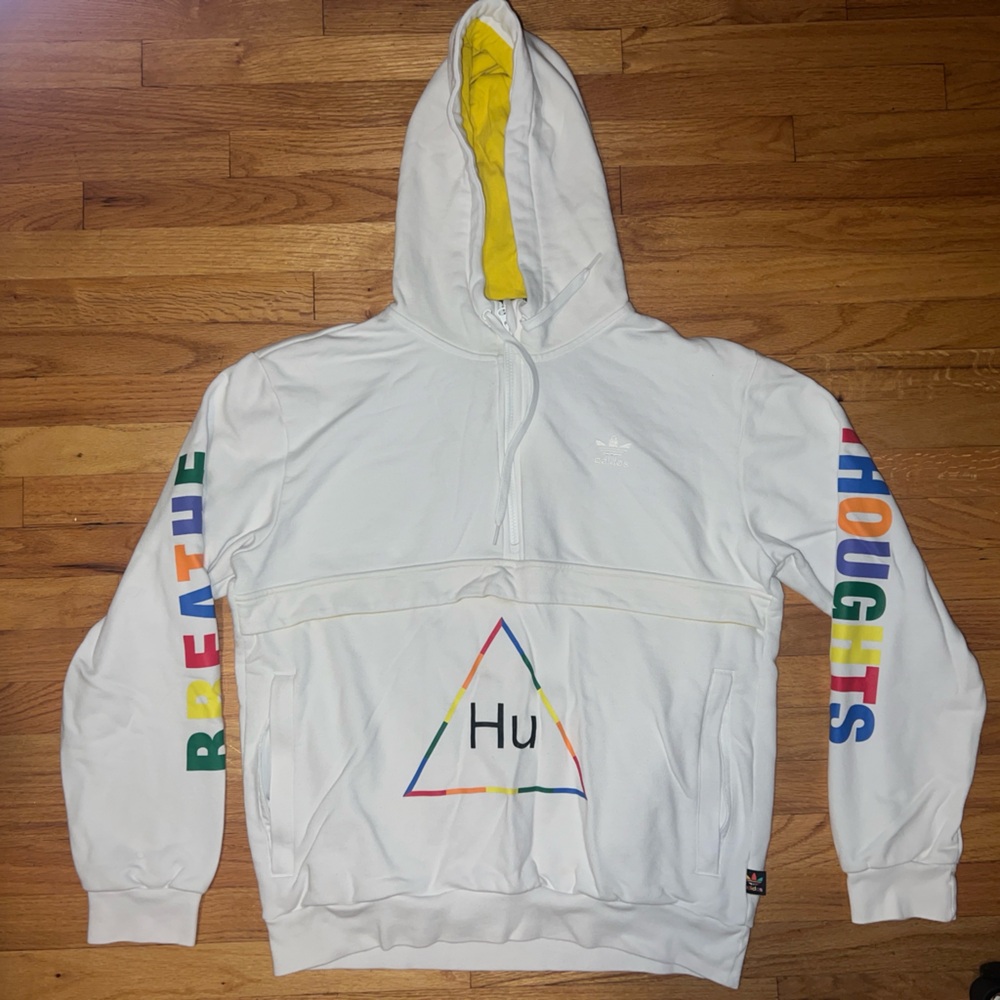 Adidas White Hoodie with Yellow Hood Lining